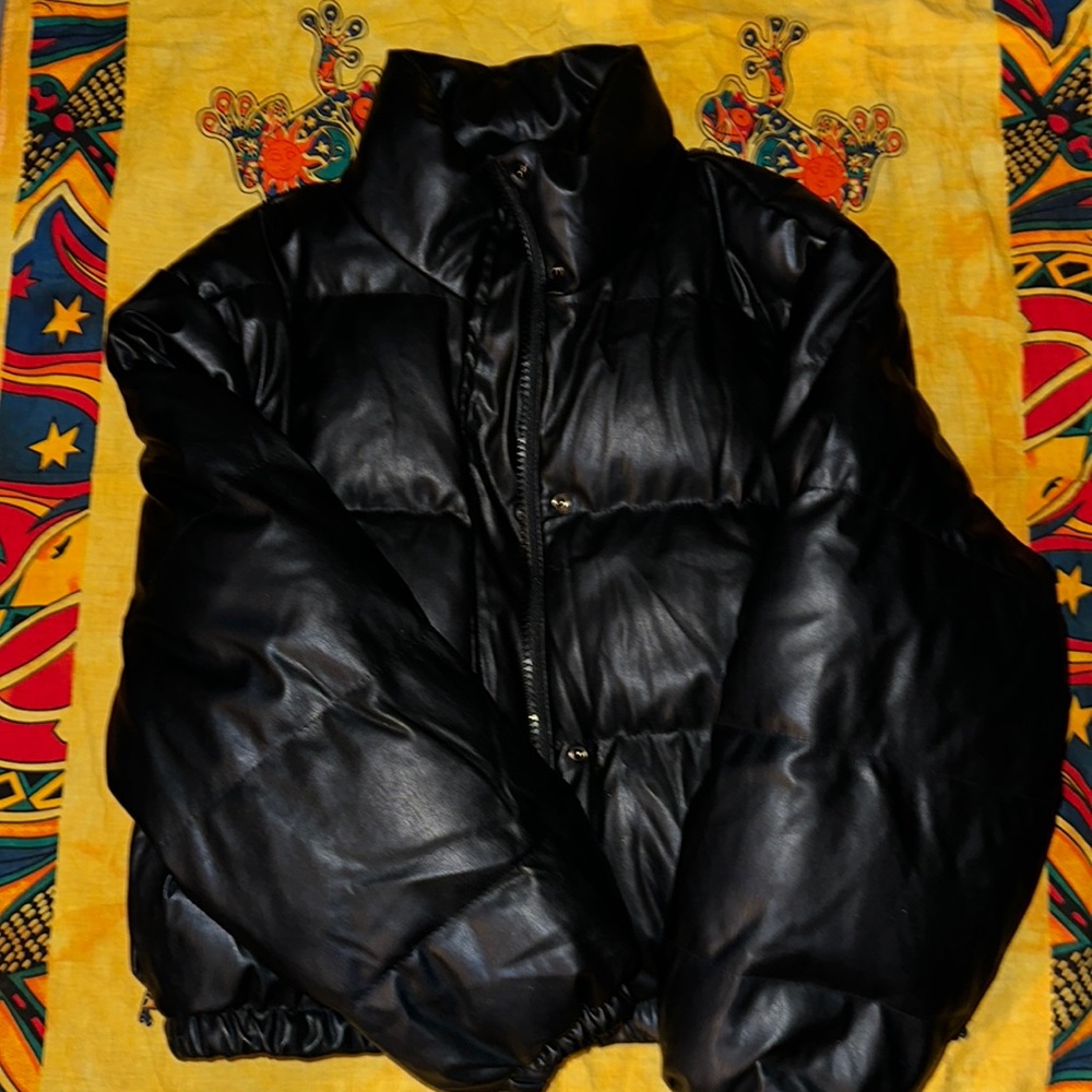 Leather puffer jacket